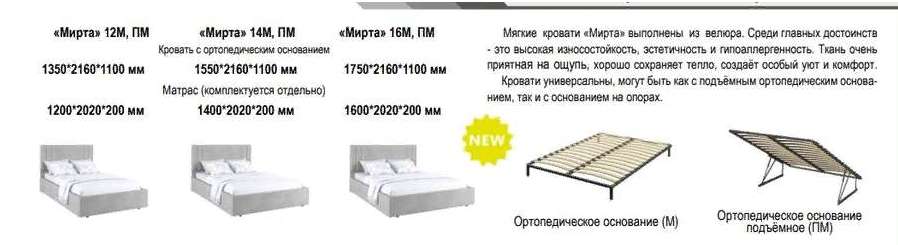 Кровать «Мирта» с ПМ и без, четыре размера в Нижнем Новгороде фото №7