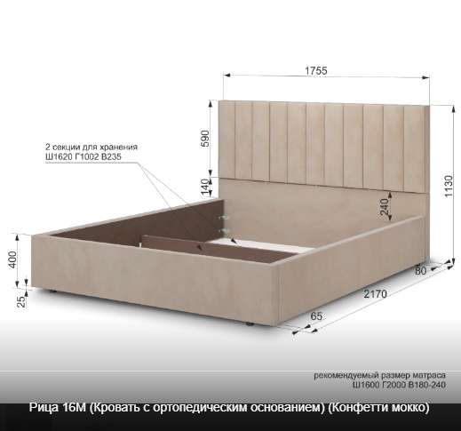 Кровать «Рица» с ПМ и без, четыре размера в Нижнем Новгороде фото №2