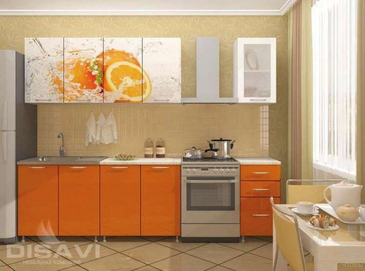 Кухня «Апельсин» с фотопечатью, Комплект 2,0м (Дисави) в Нижнем Новгороде фото №1