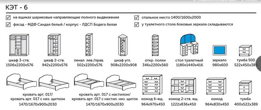 Спальный гарнитур «КЭТ-6» Бодега/Сандал Комплект 3 в Нижнем Новгороде фото №2