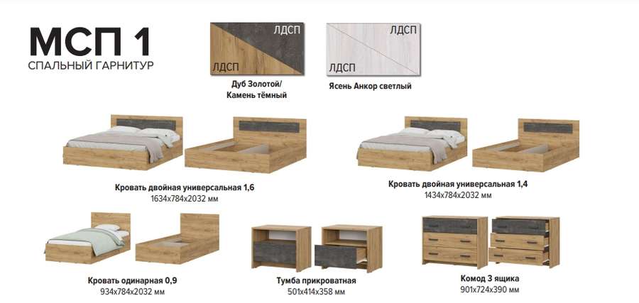Спальня «МСП 1» Набор 2 (СВ Мебель) в Нижнем Новгороде фото №2