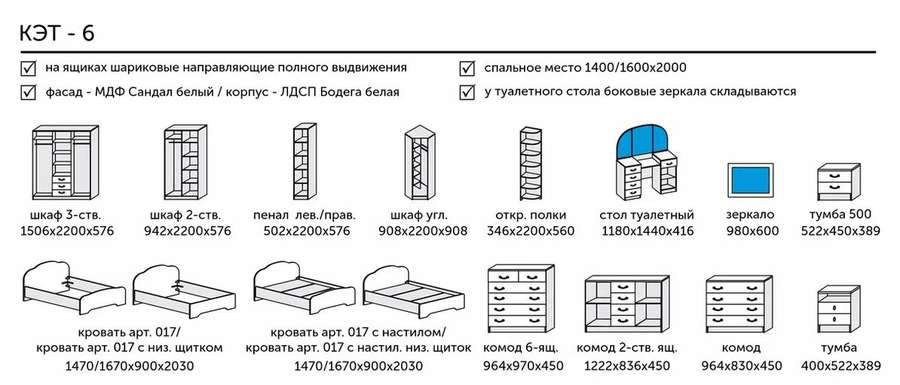 Спальный гарнитур «КЭТ-6» модульный Бодега/Сандал Комплект 4 в Нижнем Новгороде фото №2