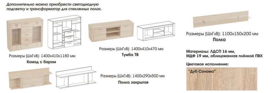 Гостиная «Элана» Модульная Набор-4, Дуб Сонома (Мебельград) в Нижнем Новгороде фото №3