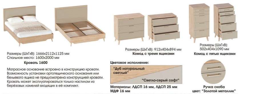 Спальный гарнитур «Гавана» Набор-1, Светло-серый софт (МБГ) в Нижнем Новгороде фото №3