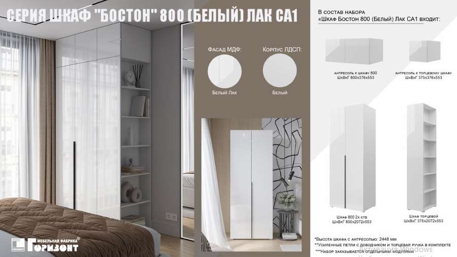 Шкаф «Бостон» 800 Вариант-1, Белый Лак (Горизонт) в Нижнем Новгороде фото №9