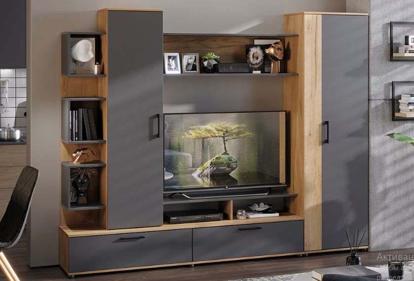 Стенка «Дакота» Дуб Крафт золотой/Антрацит и Белый Ясень (ТриЯ) в Нижнем Новгороде фото №1