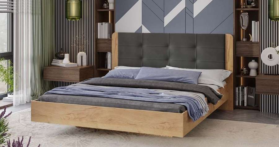 Кровать «Торино» Дуб Крафт золотой, Велюр Confetti Stone (ТриЯ) в Нижнем Новгороде фото №1