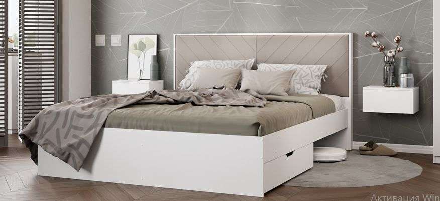 Кровать «Стенли» с ящиками Белый Ясень, Велюр Confetti Smoke в Нижнем Новгороде фото №2