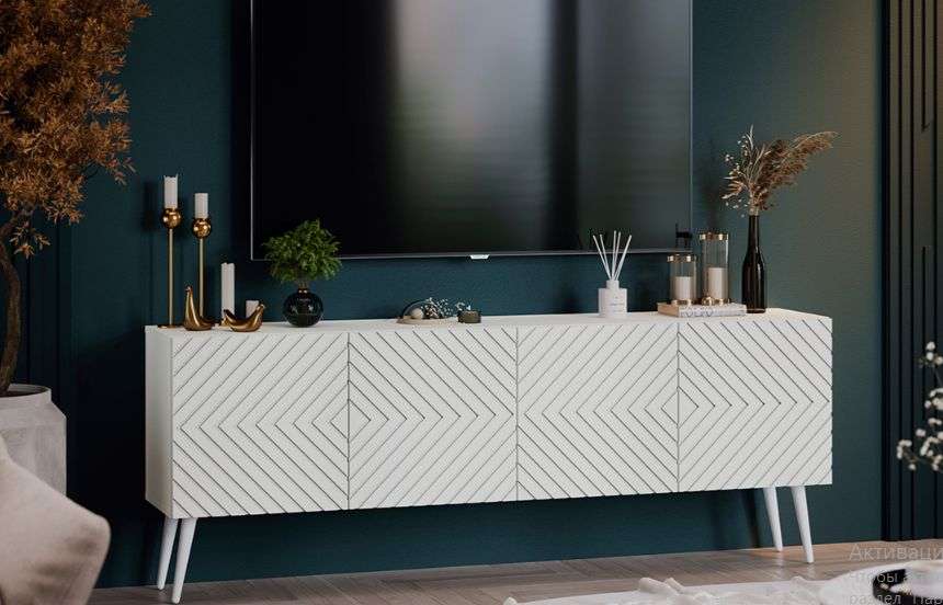 Тумба ТВ «Танго» с опорами, Белый/Холст белый (ТриЯ) в Нижнем Новгороде фото №1