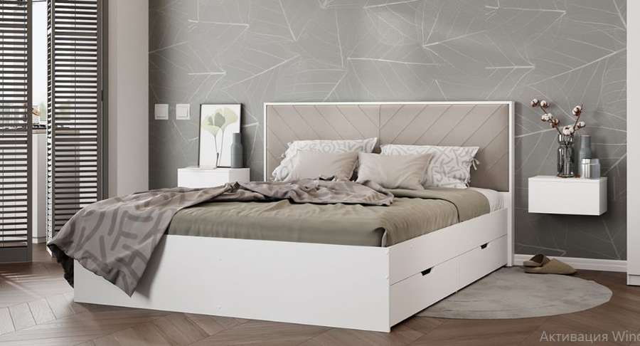 Кровать «Стенли» с ящиками Белый Ясень, Велюр Confetti Smoke в Нижнем Новгороде фото №1