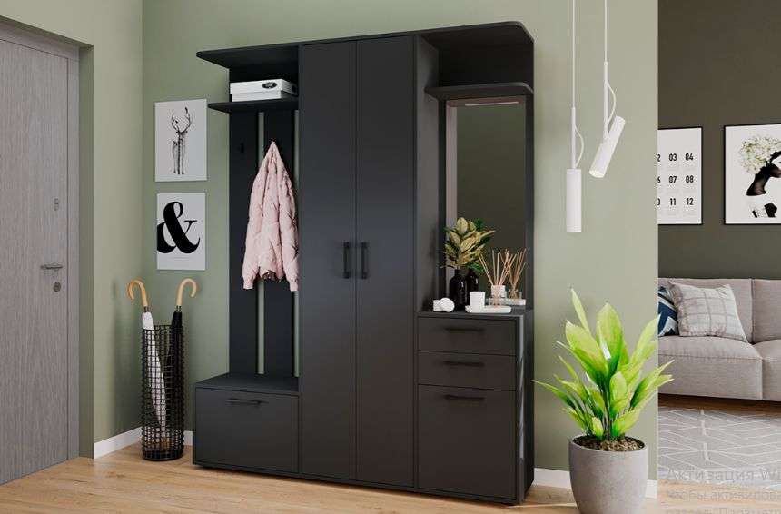 Набор мебели для прихожей «Витра» Тип 2 Крафт золотой, Антрацит в Нижнем Новгороде фото №2
