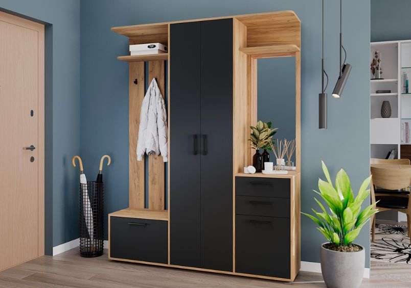 Набор мебели для прихожей «Витра» Тип 2 Крафт золотой, Антрацит в Нижнем Новгороде фото №1