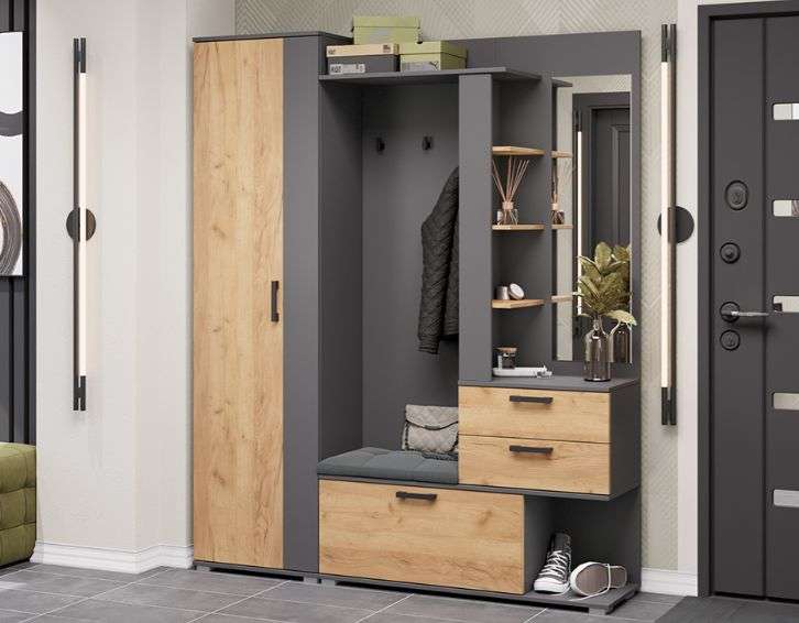 Прихожая «Эрика» Тип 2 Графит Серый, Дуб Крафт золотой в Нижнем Новгороде фото №1