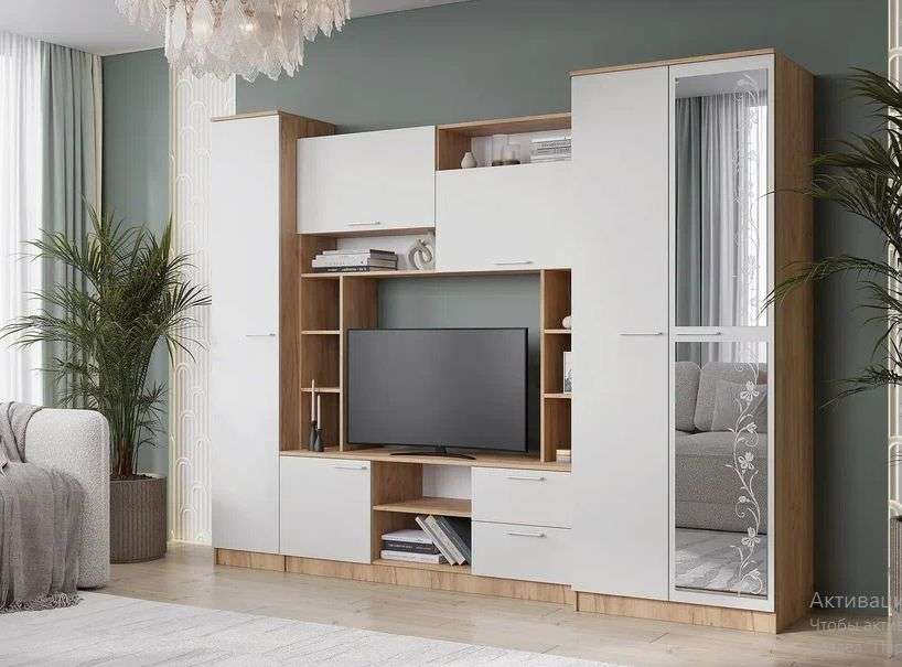 Гостиная «ФЛОРА» Крафт Золотой/ Белый (Горизонт) в Нижнем Новгороде фото №2