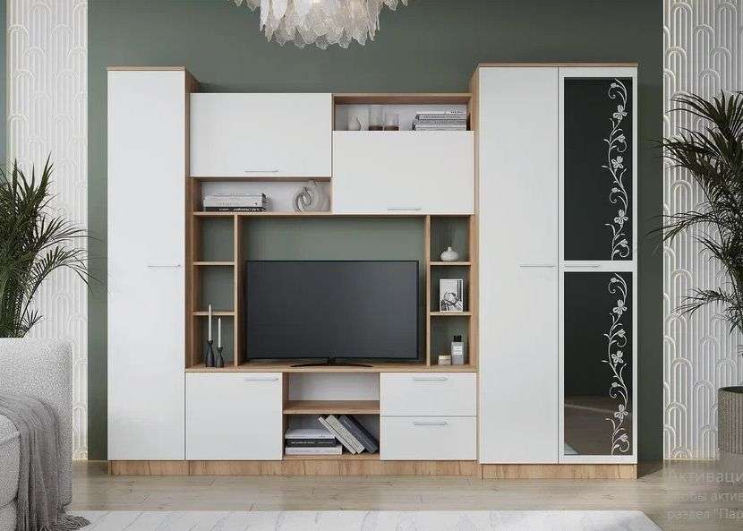 Гостиная «ФЛОРА» Крафт Золотой/ Белый (Горизонт) в Нижнем Новгороде фото №1